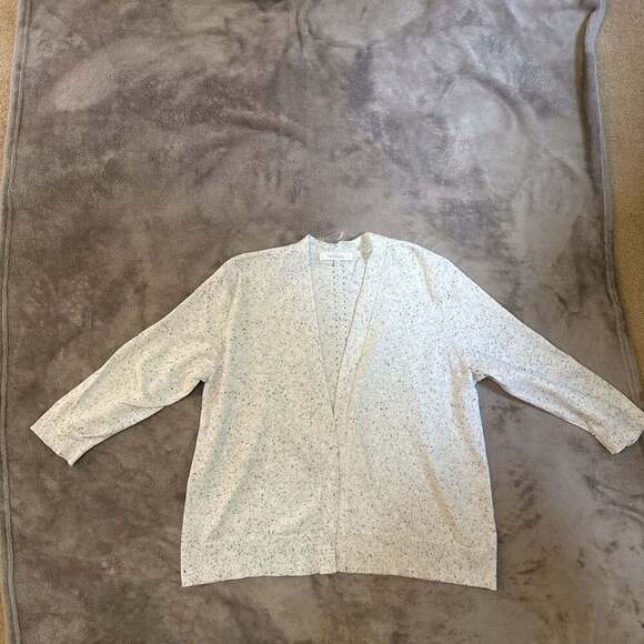 Verve Ami Ivory Black Speckled Open-Front Cardigan Sweater - Picture 1 of 6